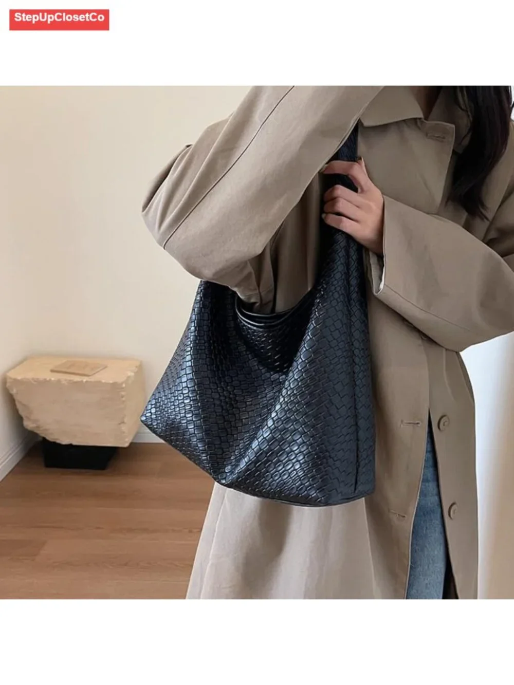 Woven Leather Hobo Tote Bag Large Capacity Top-handle Shoulder Crossbody